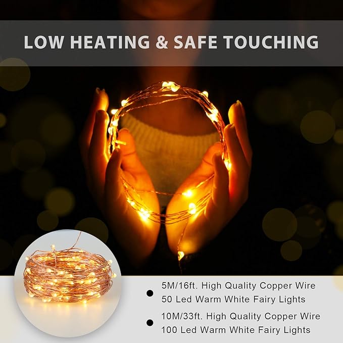 16FT Copper Wire Fairy Lights USB Powered Warm White LED String Lights for Bedroom Christmas Wedding Party Patio Window Indoor Decor