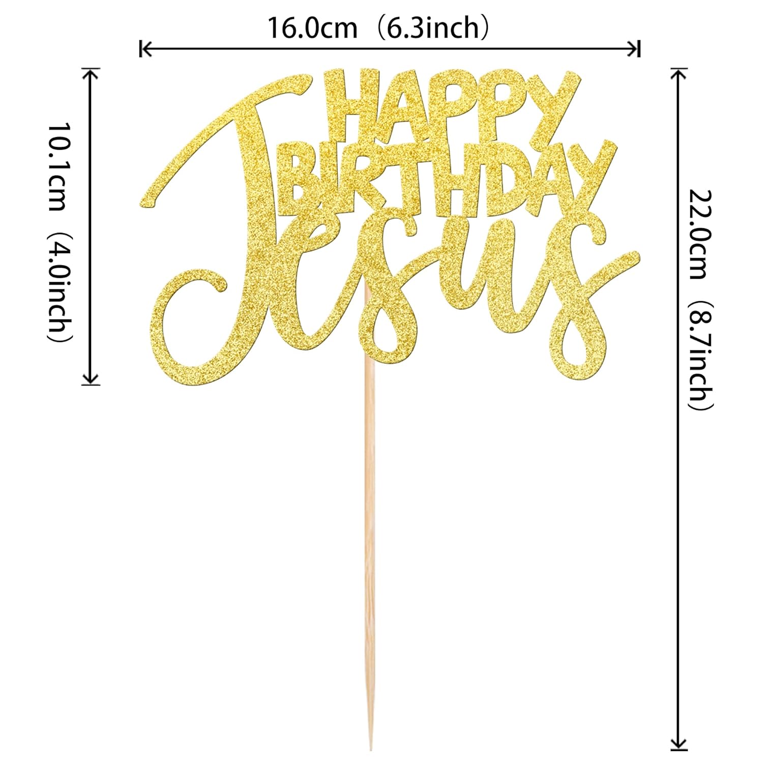 1 Pcs Happy Birthday Jesus Cake Topper Assembled Glitter Jesus Birthday Cake Pick Merry Christmas Cake Decorations For Nativity Scene Christmas Birthday Party Supplies Gold