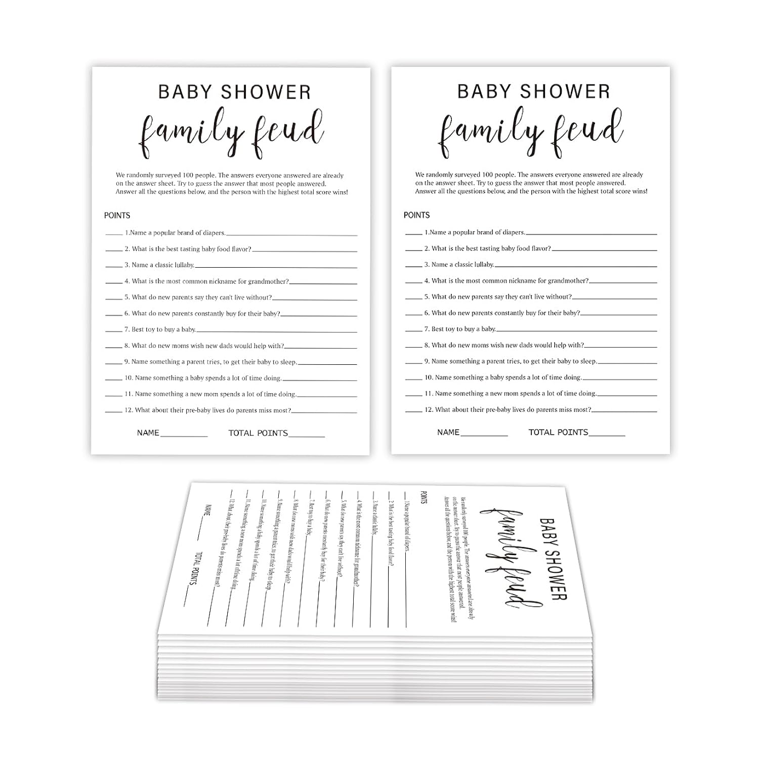 Minimalism Baby Shower Game - Family Feud Cards, Fun Shower Game For Boy & Girl, Includes 30 Fill-In Cards & 1 Answer Card