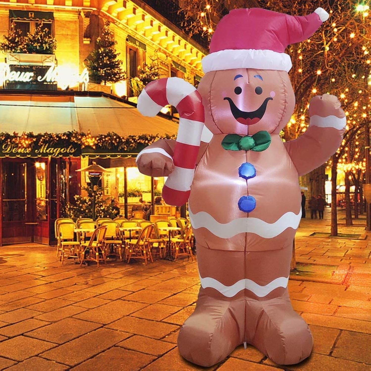 5Ft Christmas Inflatable Gingerbread Man Decor Yard Indoor/Outdoor Inflatable Decoration For Christmas Party Porch/Yard/