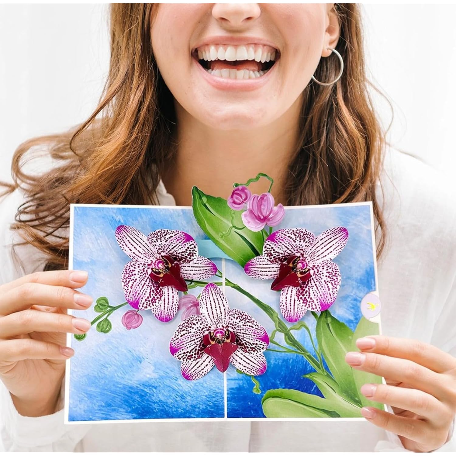 Birthday Cards, Mothers Day Pop Up Card, Beautiful 3D Orchid Pop Up Flowers, Light Up Mothers Day Flowers Card For Mom, Wife, Niece, Daughter, Sister, Includes Envelope And Message Note