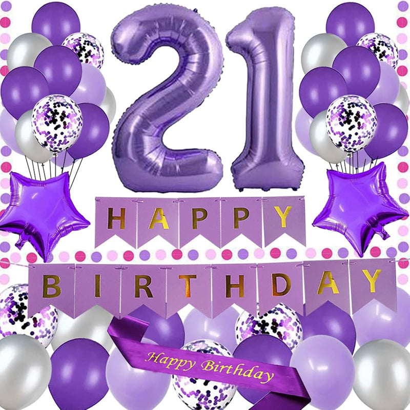 21St Birthday Party Decorations Purple Happy Birthday Paper Banner Pur