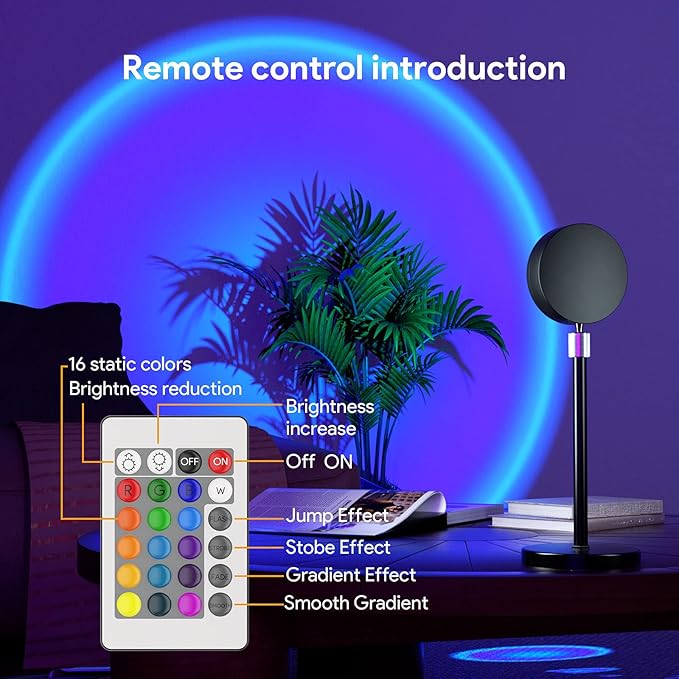 Sunset Lamp Projection LED Light with Remote Multicolor 360° Rainbow Night Light