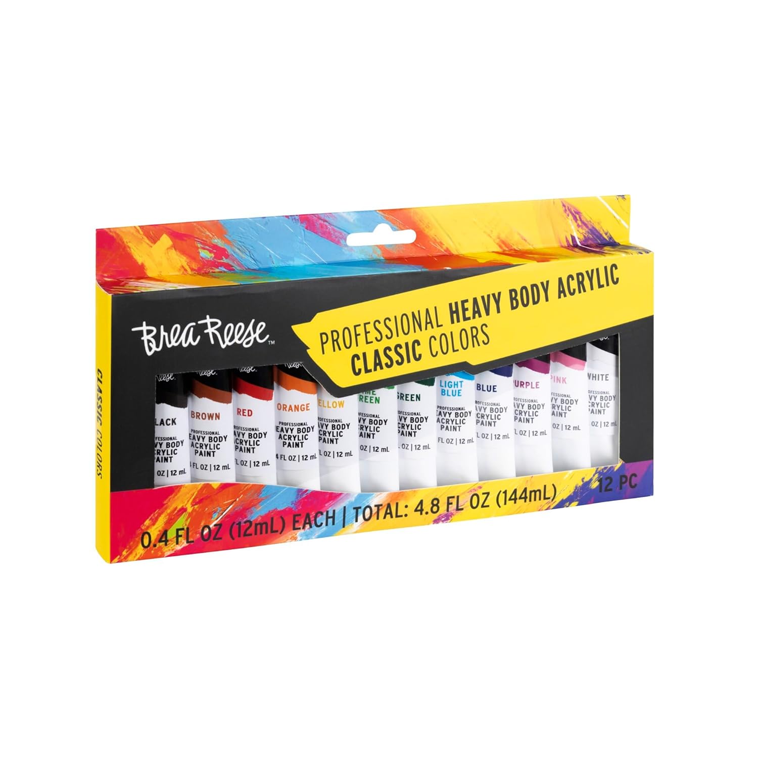 : Professional Heavy Body Acrylic Paint Set - Classic Colors - 12 Tubes - Rich Pigments, Water-Based & Non-Toxic, Adult Art Supplies