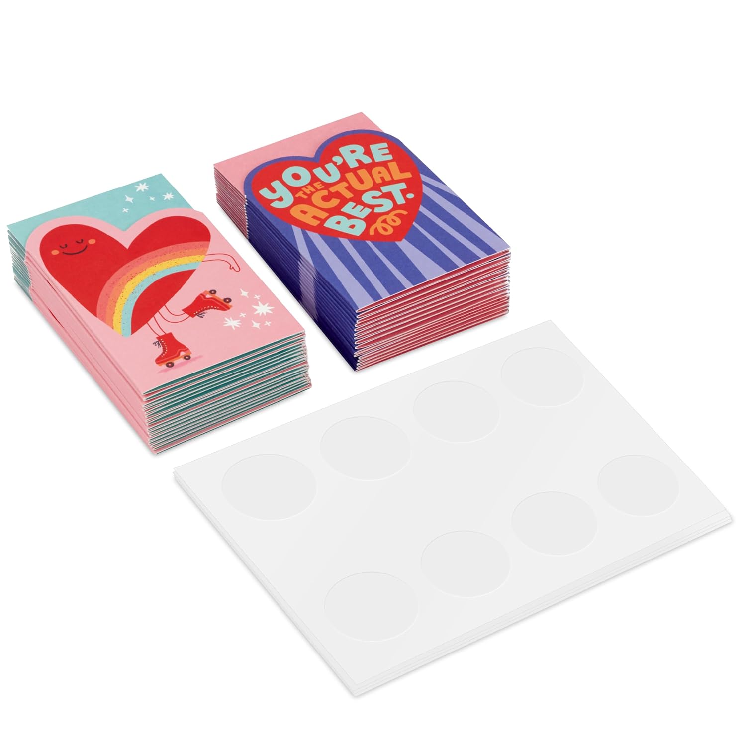 Hallmark Mini Valentine's Day Treat Card Pockets for Kids, Hearts and Roller Skates (32 Mini Pocket Notes with Sticker Seals)