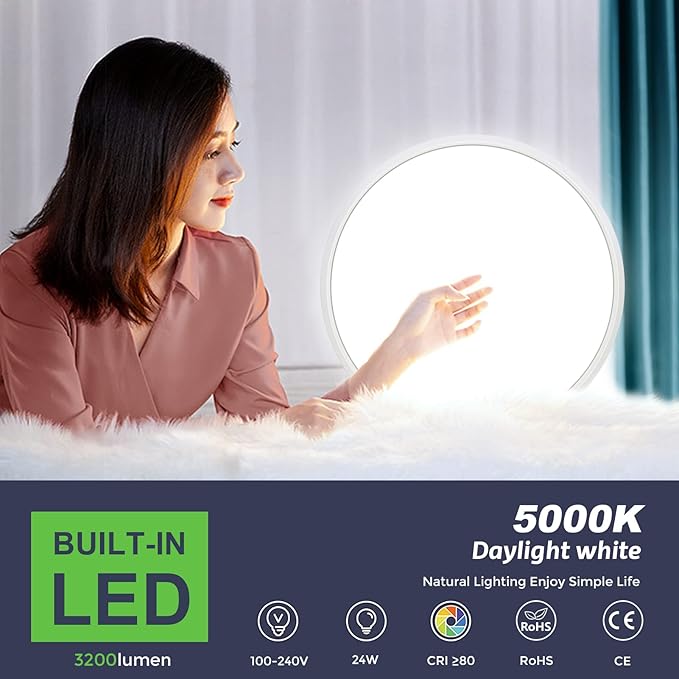 12 Inch LED Flush Mount Ceiling Light 3200LM 5000K Daylight White Fixture