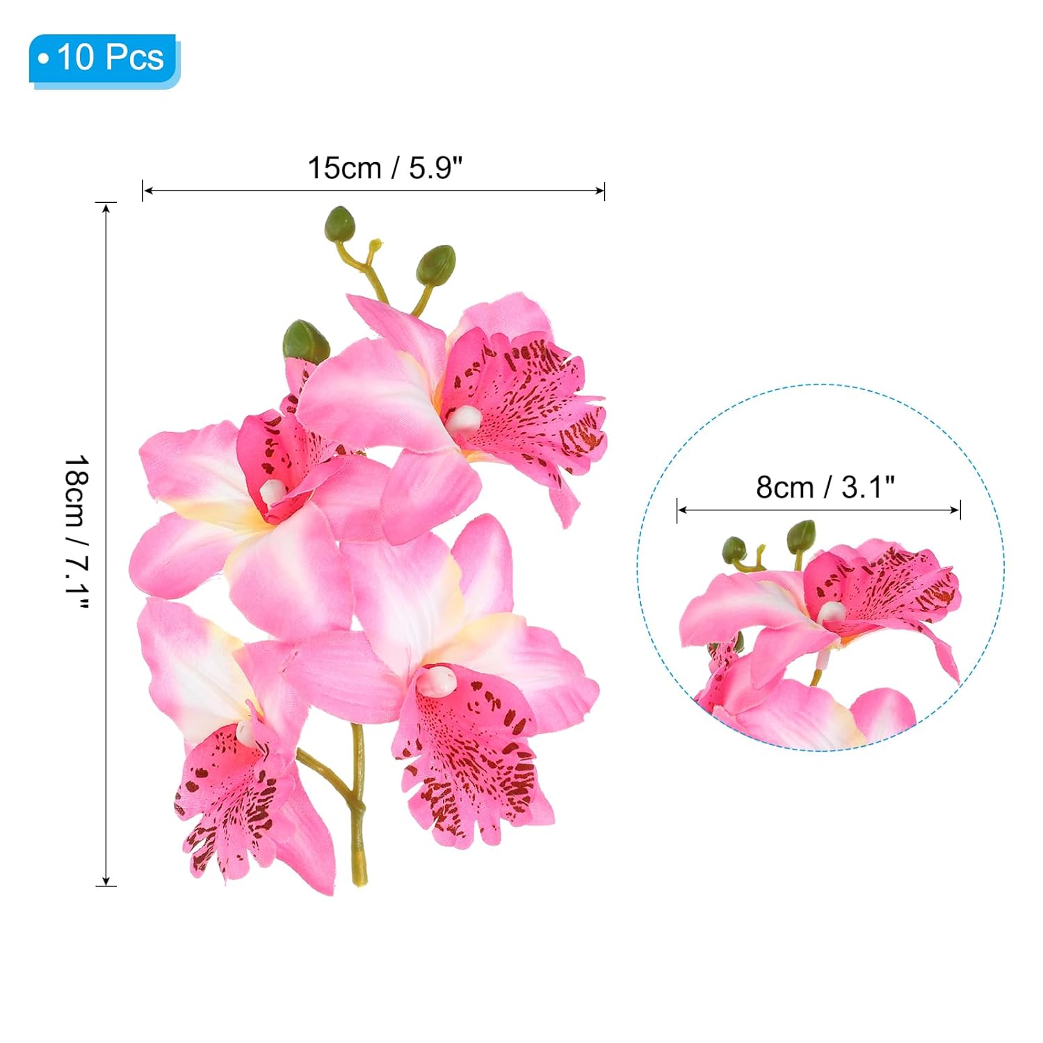7 Inch Orchid Faux Flowers For Floating Candles, 10 Pack Floating Flowers Vase Fillers Centerpiece Decoration For Wedding Party Bar Restaurant, Pink