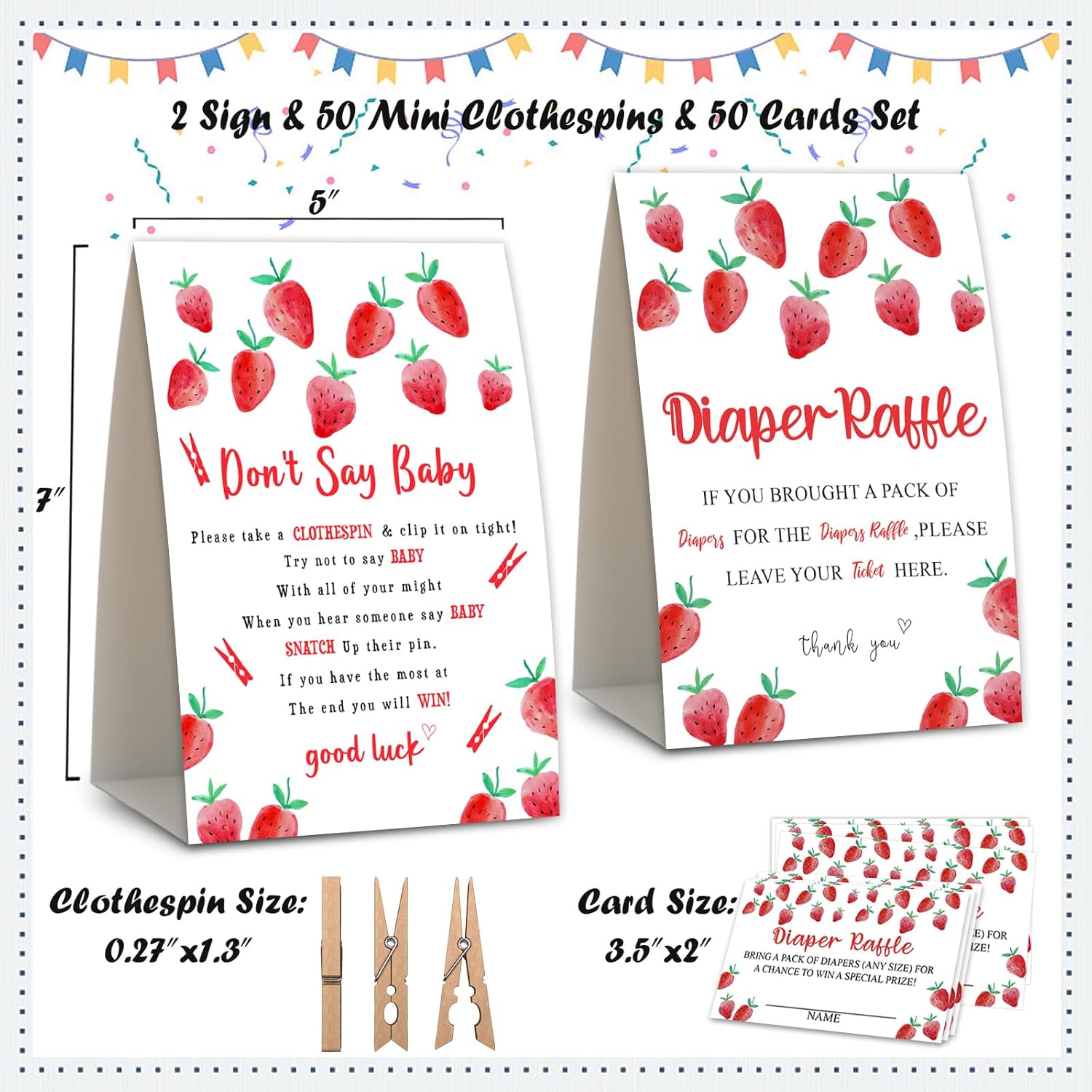 2 Strawberry Baby Shower Game,Don'T Say Baby Clothespin Games,Diaper Raffle Tickets,Babyshower Decorations,Baby Shower Game Gender Neutral,Baby Shower Package,Funny Baby Shower Games-4