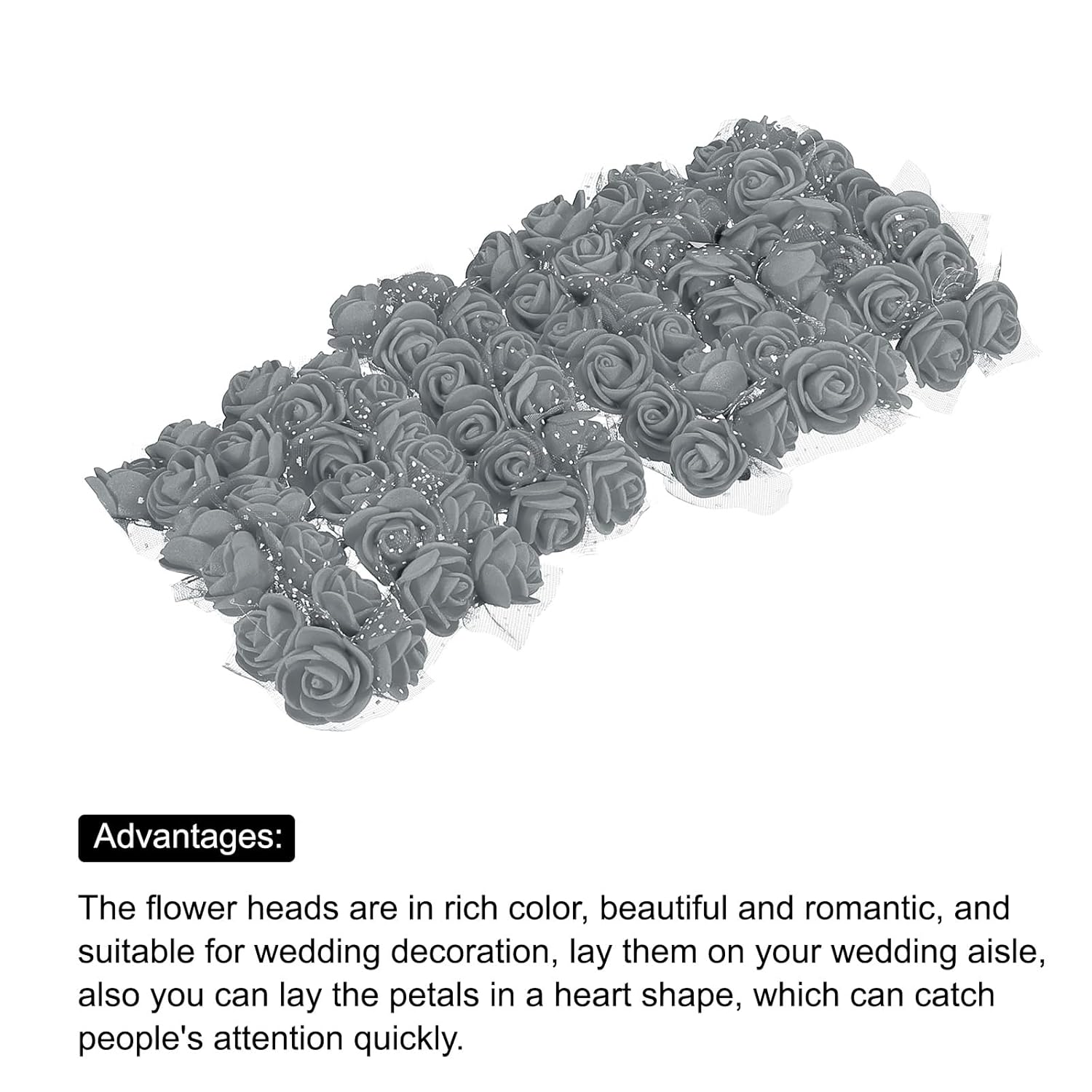 Artificial Rose Flower Heads, Grey Mini Faux Flowers 0.8 Inch-1 Inch For Diy Craft Wedding And Party Decoration Pack Of 72