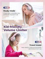 HS19 Kids Headphones, 85/94dB Volume Limit, Mic, Foldable, Shareport, Pink