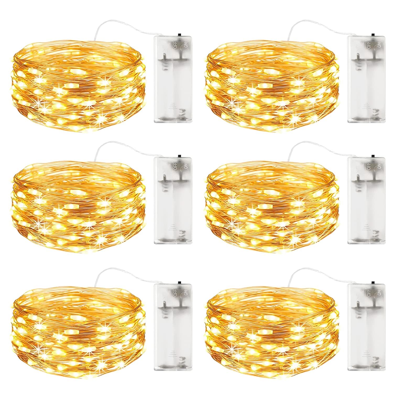 Fairy Lights Battery Operated Firefly Twinkle String Lights Mini 6Pack Cooper Wire 6.6Ft 20L Indoor Waterproof For Bedro