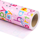 Pink Girls Birthday Wrapping Paper - Mini Roll - 17 Inch X 16.5 Feet - Colorful Happy Birthday Wrapping Paper With Silver Foil Hearts Design For Kids Girls, Baby Shower