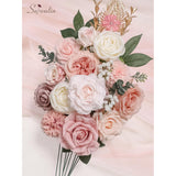 Artificial Flowers Pink Wedding Decor, Pink Flowers Cake Decoration Fake Flowers, Silk Flowers Bridal Bouquets Centerpieces Dusty Rose Flowers Box Diy White Roses Home Decor