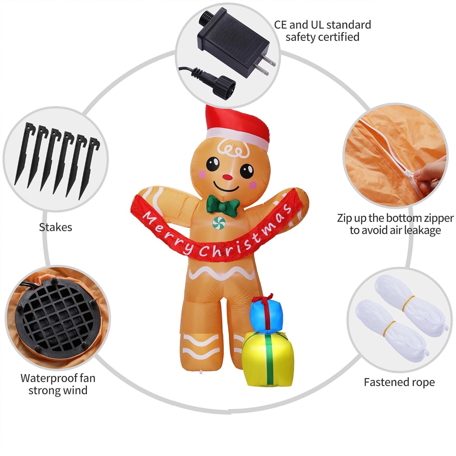 8.4 Ft Christmas Inflatables Gingerbread Man With Gift Boxes, Led Inflatable Decoration For Outdoor Indoor Holiday Yard