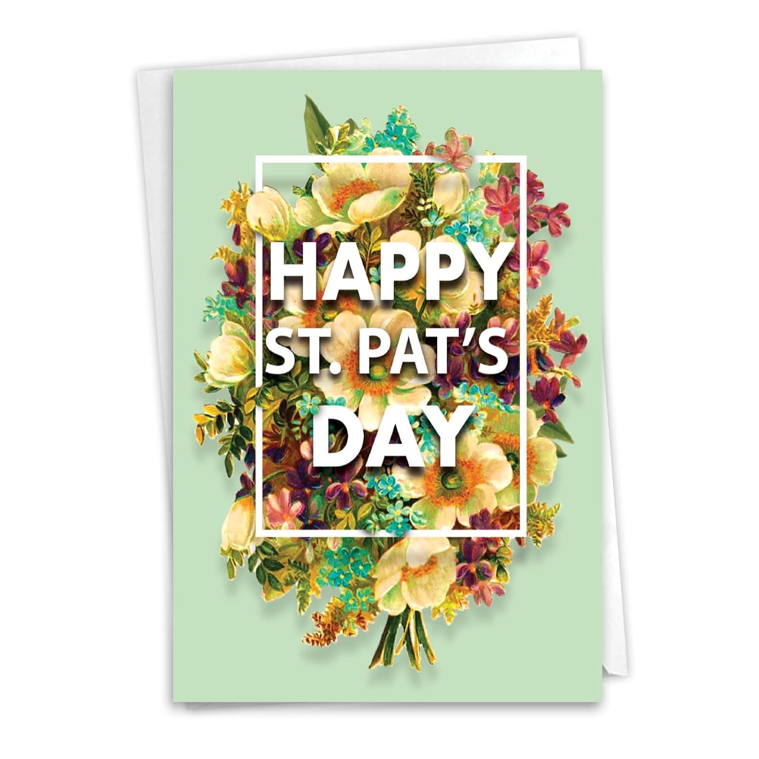 St. Patrick'S Day Greeting Card With 5 X 7 Inch Envelope (1 Card) Flowers For St. Pat'S C3532Spg