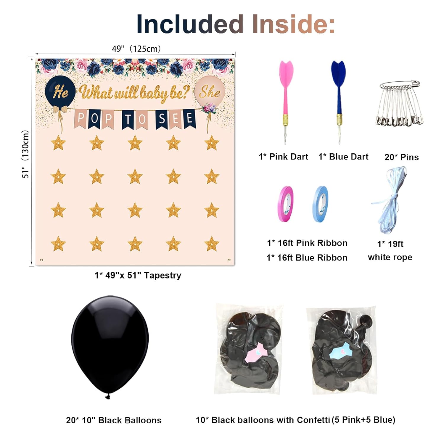 Baby Gender Reveal Party Supplies Game Ideas Kit, Baby Gender Dart Board Games, Blue Pink Confetti With Balloons, Boy Or Girl, He Or She Navy And Blush Gender Reveal Decorations