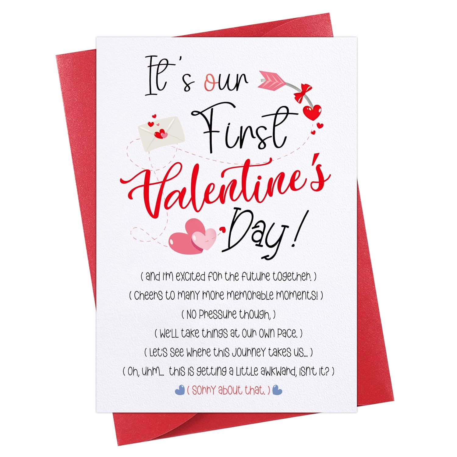 Funny 1St Valentine'S Day Greeting Card For Boyfriend/Girlfriend - It'S Our First Valentines Day Card With Envelope - Romantic, Cute Design - Perfect New Couple Gift