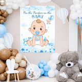 Pin The Pacifier On The Baby Game, Baby Shower Party Decorations With Large Poster Blindfolds And 30 Pacifier Stickers, Baby Theme Party Activity Supplies (Blue Bear)