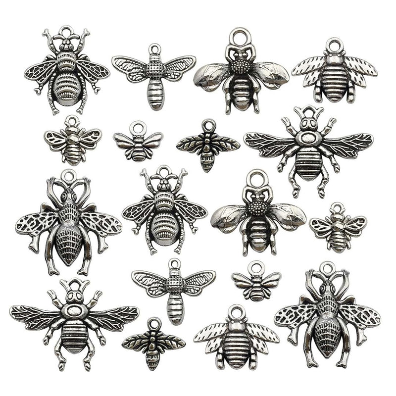 80Pcs Bee Charms Collection - Antique Silver Tone Honey Bee Fly Insect Metal P