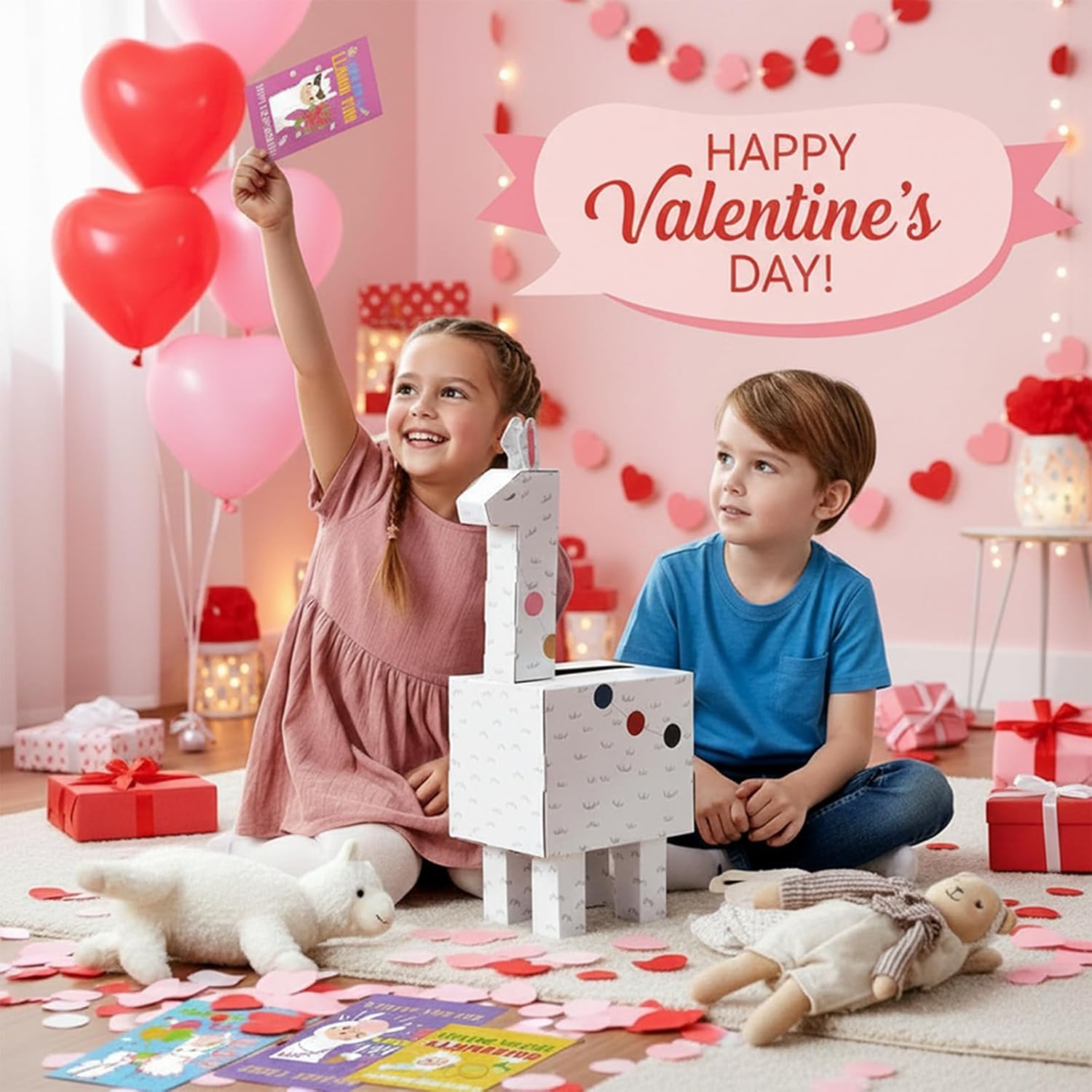 Cute Llama Valentine Boxes For Kids Diy Valentines Day Mailbox Kits With 32 Alpaca Valentine Cards For Boys Girls Toddlers School Class Classroom Gifts Exchange & Greeting Craft Party Favor
