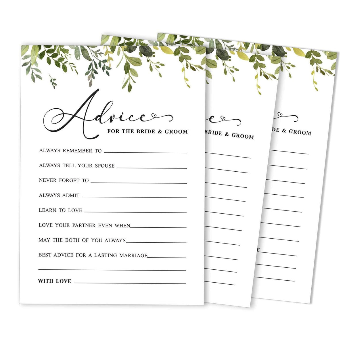Pack Of 50 Greenery Advice Cards, Advice & Wishes For The Bride And Groom, Mr And Mrs Wedding Game Activity 5X7 Inches
