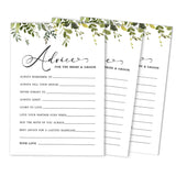 Pack Of 50 Greenery Advice Cards, Advice & Wishes For The Bride And Groom, Mr And Mrs Wedding Game Activity 5X7 Inches