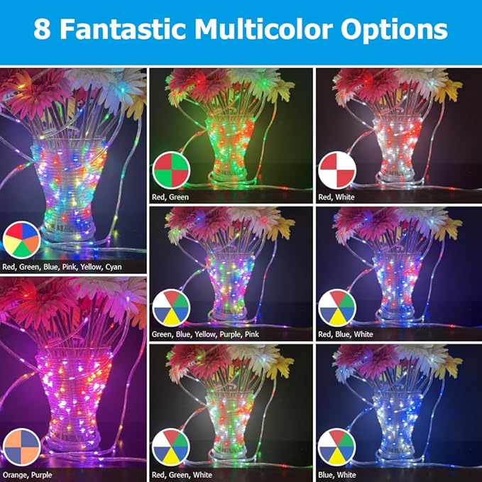 100FT Outdoor LED Rope Lights IP68 Waterproof RGB Warm White Color Changing String Lights with 25 Modes