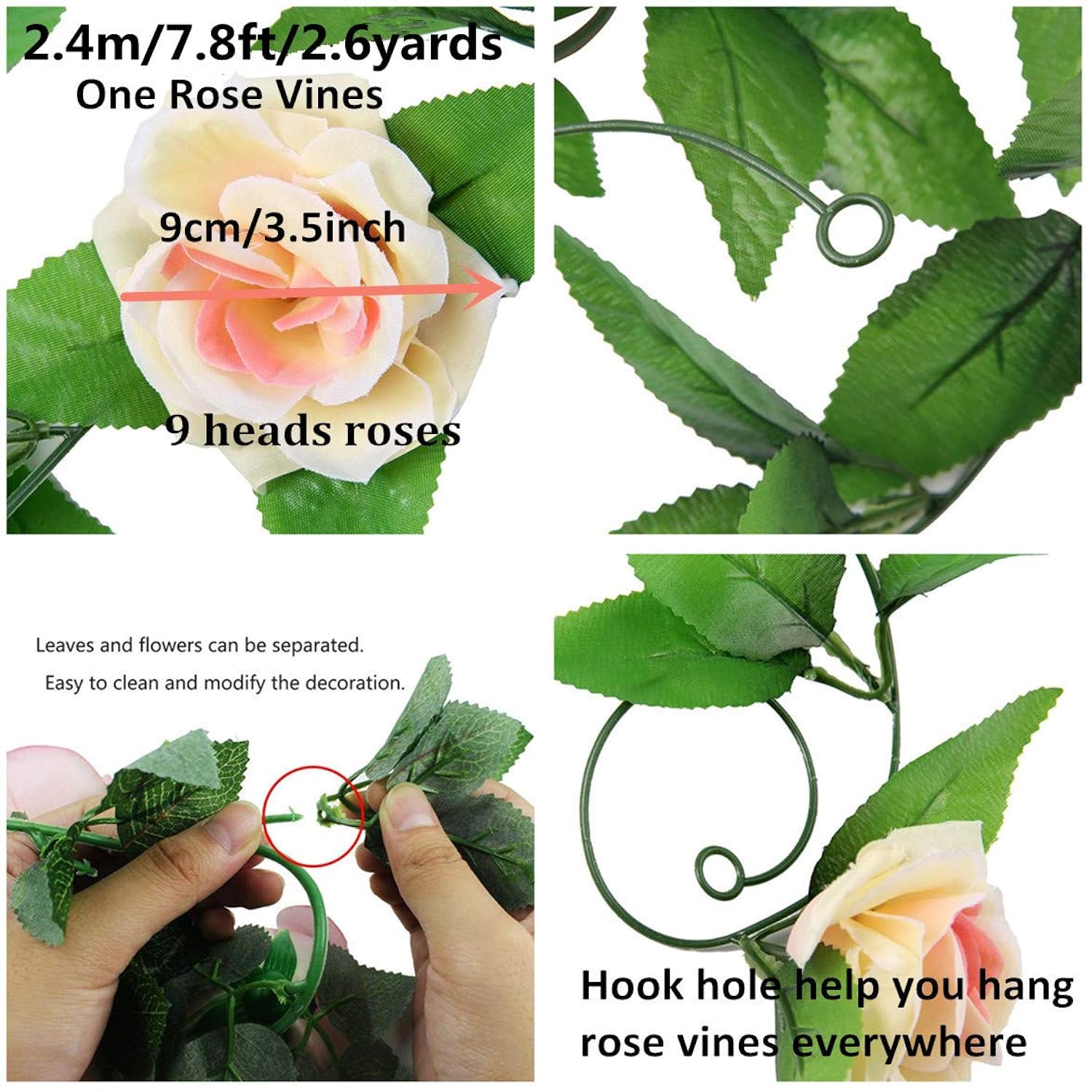 4 Pack 7.8Ft Artificial Rose Vines With Green Leaves Fake Flowers Plants Hanging Garden Vine Garland For Wedding Home Party Decor Rustic Craft Supplies (Aqua)
