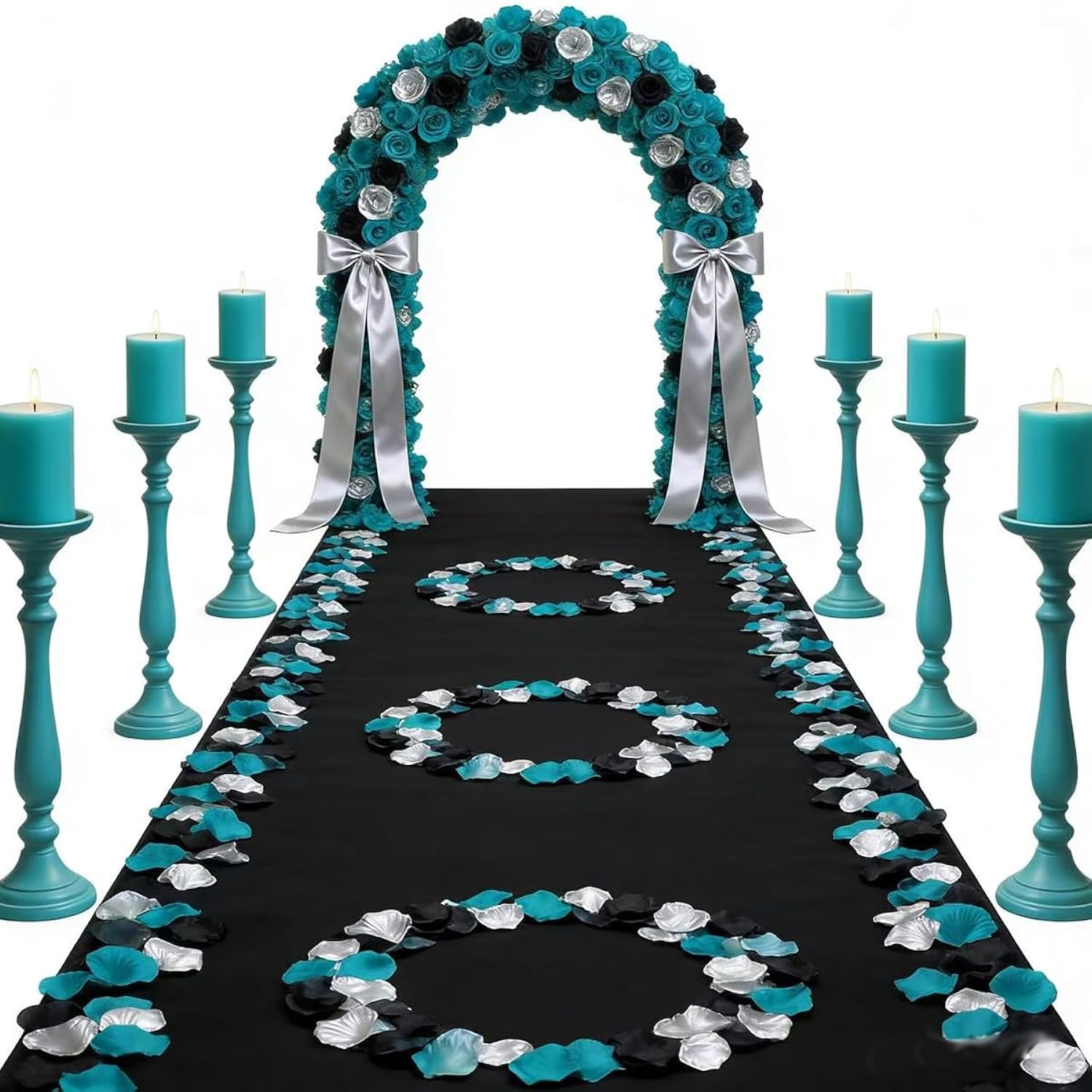 900 Pcs Teal Turquoise Aqua Black Silver Flower Petals Artificial Rose Flowers For Table Centerpieces Scatters Wedding Aisle Flower Girl Petals Party Home Decor