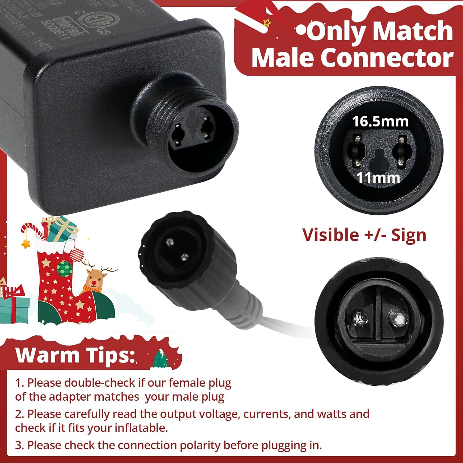 Christmas Inflatable Plug Replacement 1.5A, For 6-8 Ft Christmas Blow Up, 12V Class 2 Power Unit, For Xmas Inflatables,