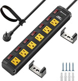 Metal Power Strip 6 Outlets Individual Switches 1200J Surge Protector 6FT 15A