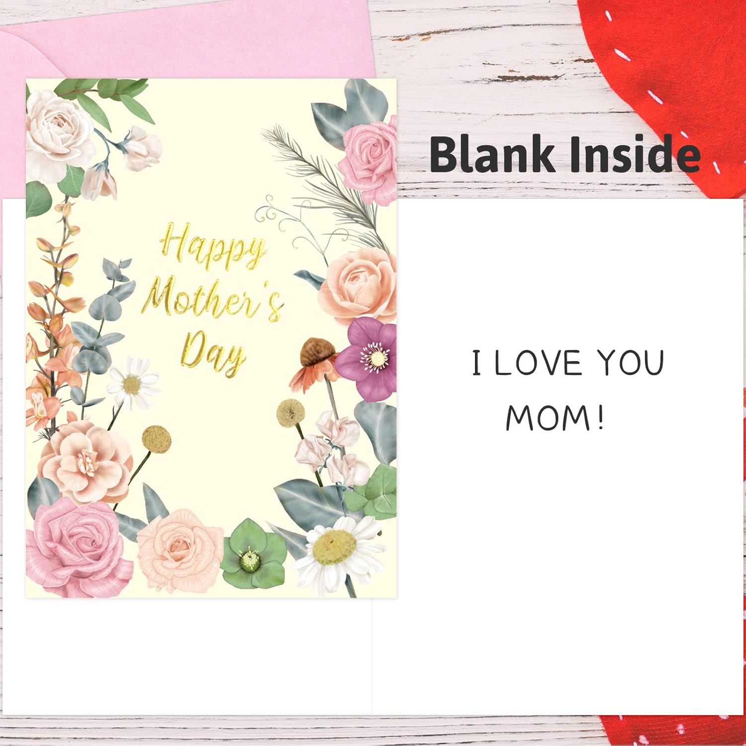 Happy Mothers Day Cards With Envelopes 12Pcs Gold Foil Mother'S Day Gift Cards Boho Floral Blank Inside