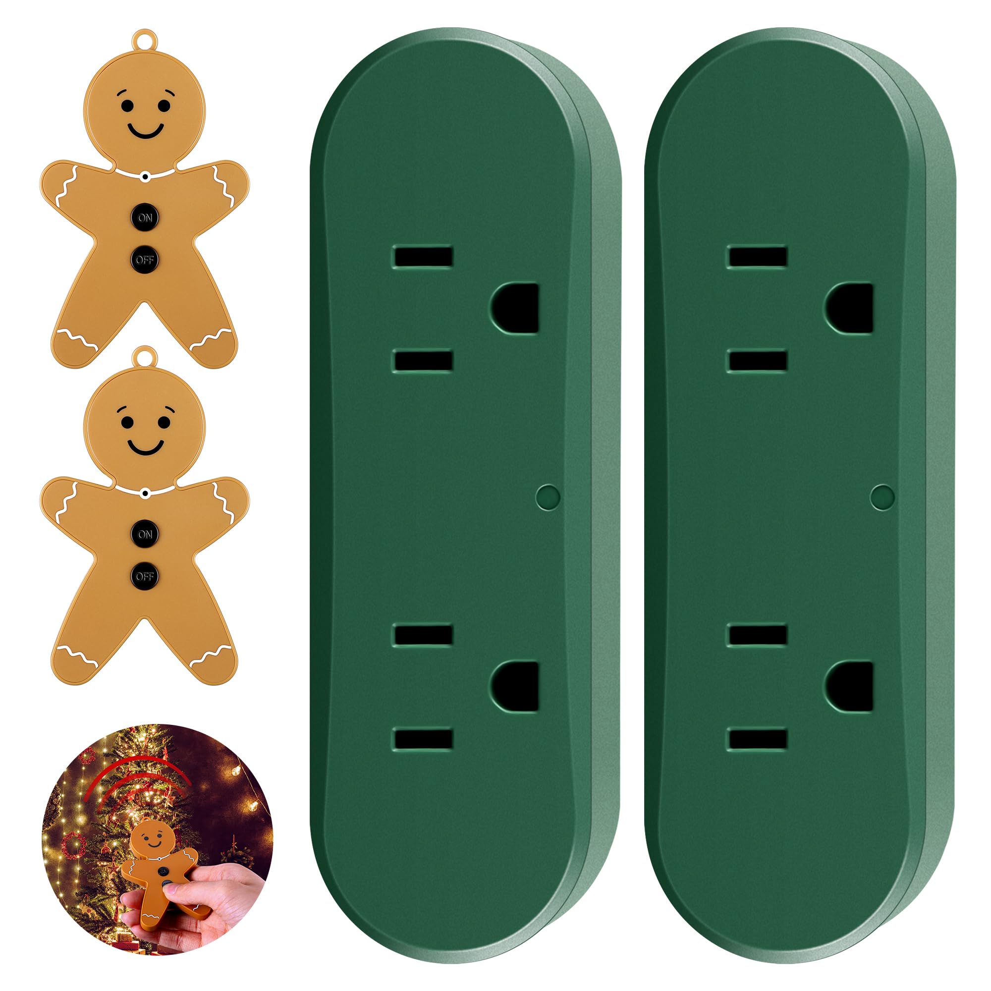 Wireless Remote Switch For Christmas Tree Lights, Gingerbread Man Wireless Remote For Christmas Tree Lighting Controller On Off Touch (2 Pack)