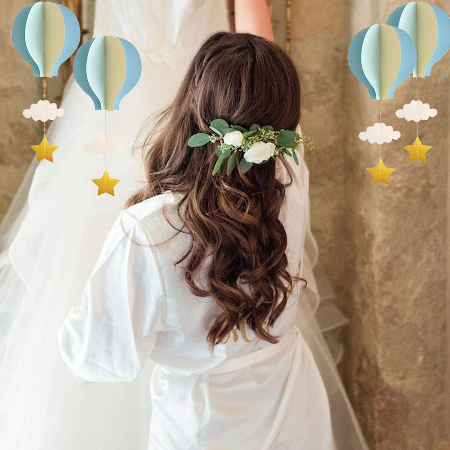 Hot Air Balloon Garland Decorations - 8 Pack Large Size Pastel Cloud Hot Air Balloon 3D Paper Garland Hanging Decorations For Wedding, Birthday, Baby Shower, Christmas Party - Pink