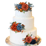 3Pcs Cake Topper Set, Wedding Artificial Flowers Decor Burnt Orange-Blue, Perfect For Wedding Ceremony, Anniversary, Parties & Photography