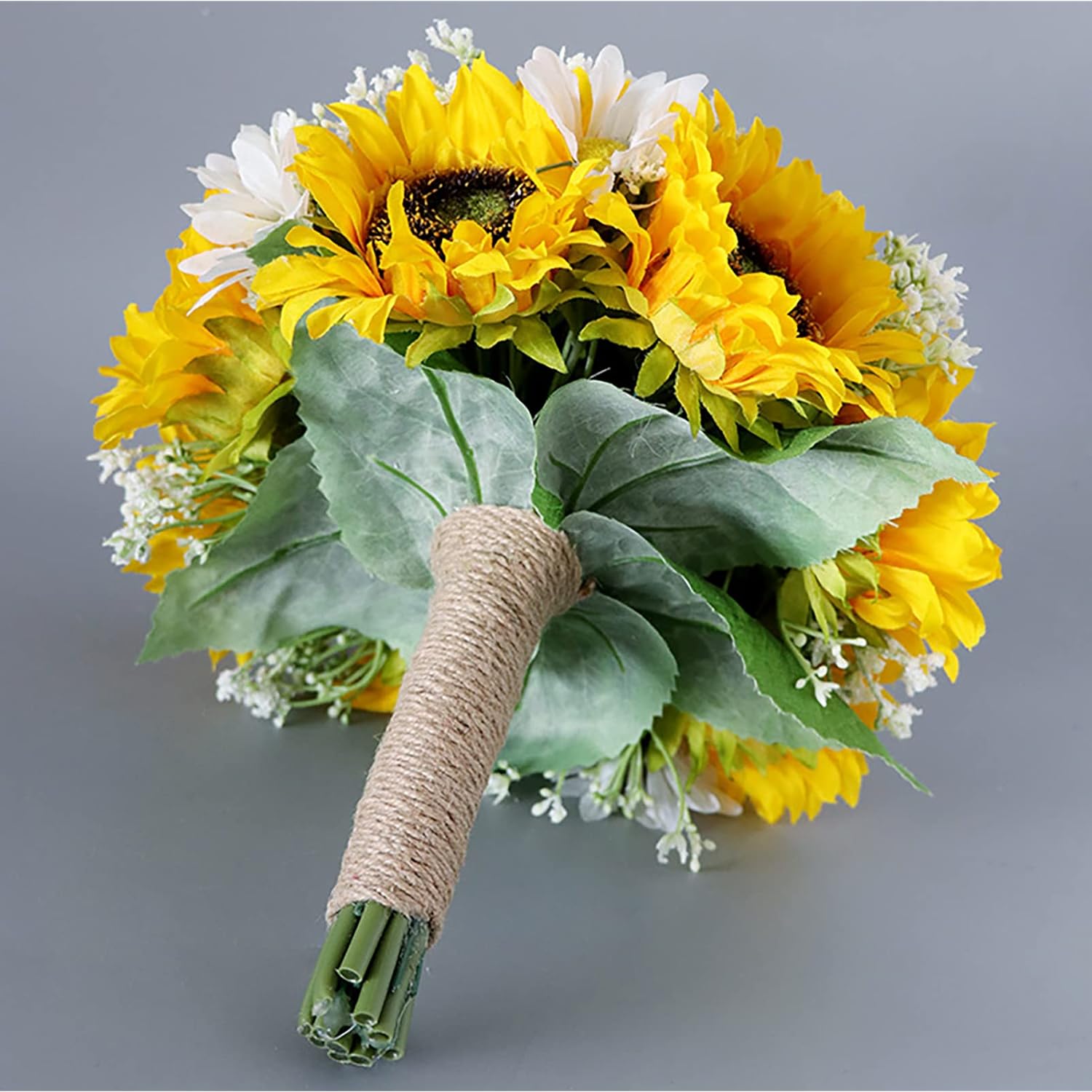 Artificial Sunflower Bouquet For Wedding Bridal Holding Flowers Fake Silk Sunflower With White Small Daisy Flower For Bride Bridesmaid Wedding Party Ceremony Table Centerpieces Decorations Yellow