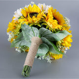 Artificial Sunflower Bouquet For Wedding Bridal Holding Flowers Fake Silk Sunflower With White Small Daisy Flower For Bride Bridesmaid Wedding Party Ceremony Table Centerpieces Decorations Yellow