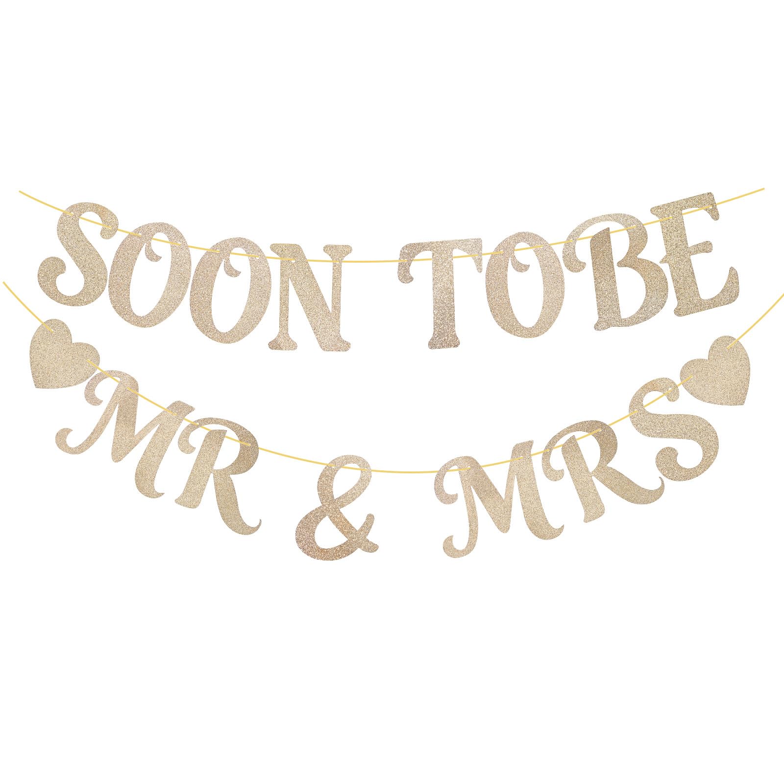 Wedding Shower Banner, Soon to Be Mr & Mrs Sign Banner for Bridal Shower Decorations Gold Glitter Wedding Decorations for Home Party Engagement Bridal Bachelorette Party