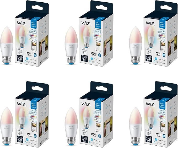 Matter Smart LED Candle Light Bulb 40W Equivalent RGB Color B12 6 Pack