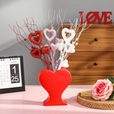 6 Pcs Valentine'S Day Heart Shaped Glitter Picks And Heart Vase Decoration Table Centerpiece Romantic Red Pink Stem Picks With Flower Vase For Valentines Day Wedding Anniversary Party Decor