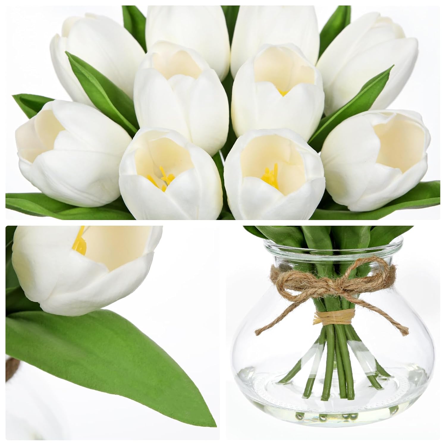 Tulips Artificial Flowers In Vase White Fake Flowers Centerpiece With Glass Vase With Faux Water Faux Tulip Bouquet Floral Arrangement For Table Home Office Decor Wedding Thanksgiving
