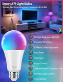 A19 Bluetooth LED Light Bulbs 2 Pack Color Changing RGBWW 800LM Remote Control E26 60W Equivalent