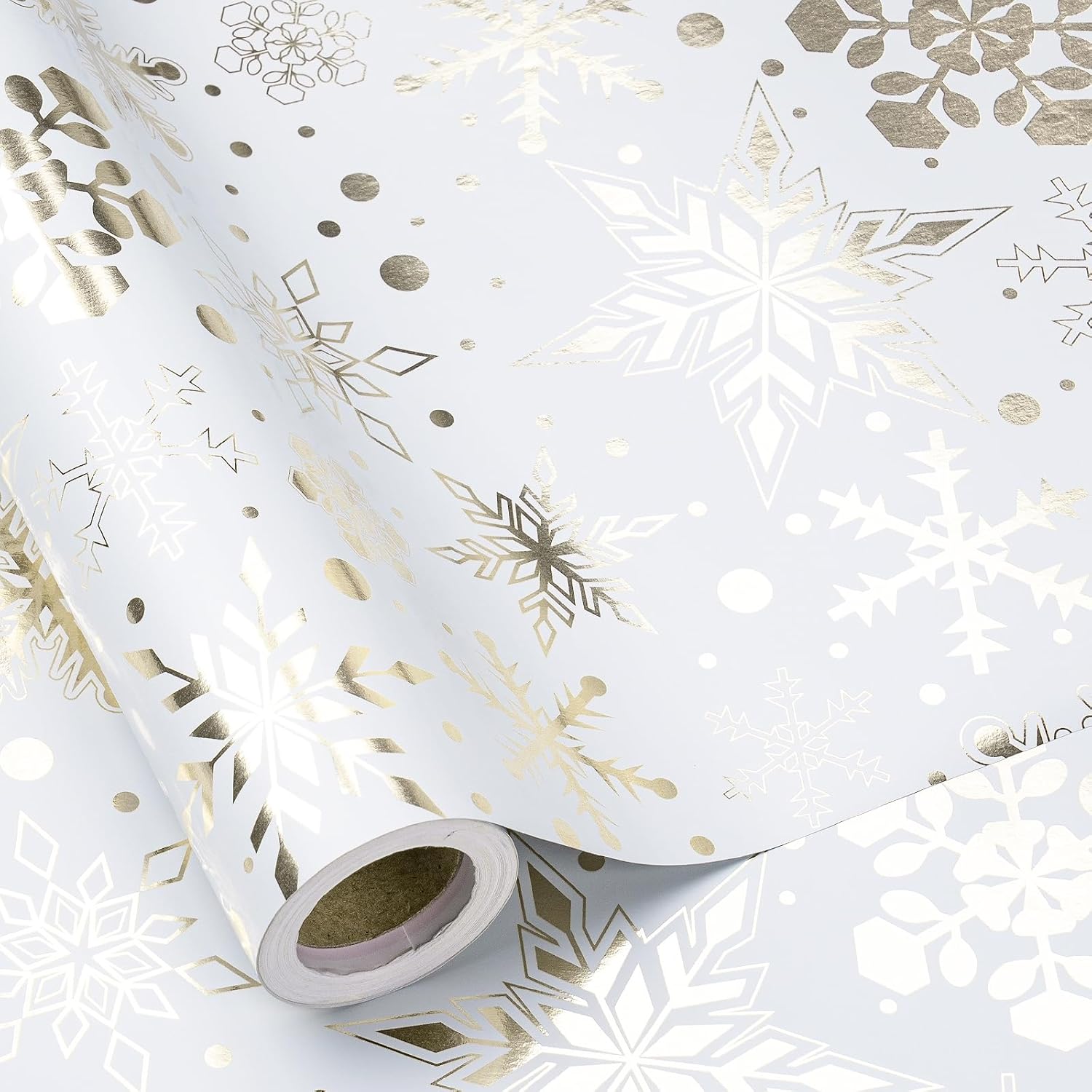 Gold Foil Snowflake Christmas Wrapping Paper Roll, Mini Roll, Elegant Gold And White Snowflake Design Gift Wrap Paper, Perfect For Holiday Gifts, Christmas Party, 17 Inches X 32.8 Feet