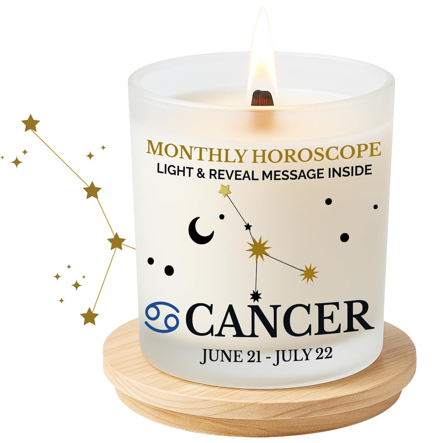 Cancer Zodiac Candle – Personalized Horoscope Reveal Candle | Astrology Gift For Cancer | Coconut & Soy Wax, Custom Scented | Monthly Horoscope Inside | Unique Zodiac Birthday Gift