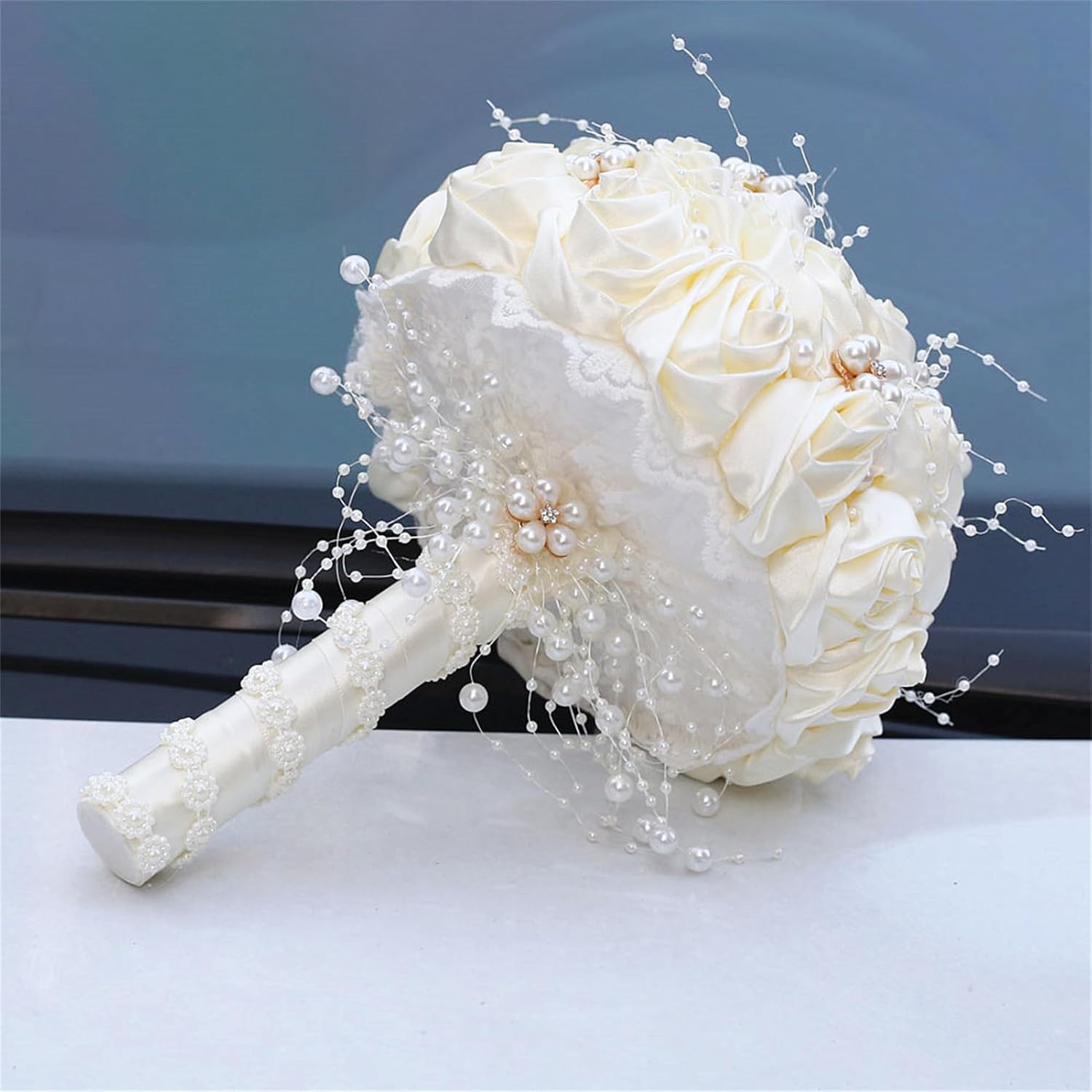 Handmade Rhinestone Bridal Bouquet Crystal Wedding Round Tossing Bouquet Artificial Flower Bunch For Bride Bridesmaid