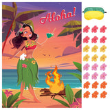 Hawaiian Party Game Luau Games Summer Tropical Pin The Flower Funny Poster With 24 Stickers And 2 Blindfolds For Tiki Summer Beach Party Supplies