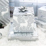 Christmas Wrapping Paper Roll - Sliver White Reindeer Gift Wrap Metallic Foil Design For Festive Winter Holiday Season (Sliver, 17 Inch X 16.5 Feet)