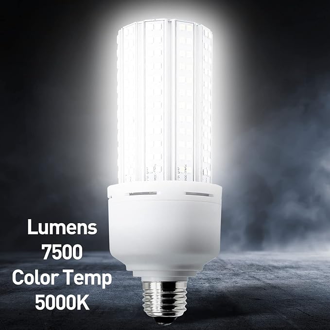 LED Corn Light Bulbs 2 Pack 600W Equivalent 7500LM E26/E27 Cool Daylight Large Area Garage Warehouse Lights