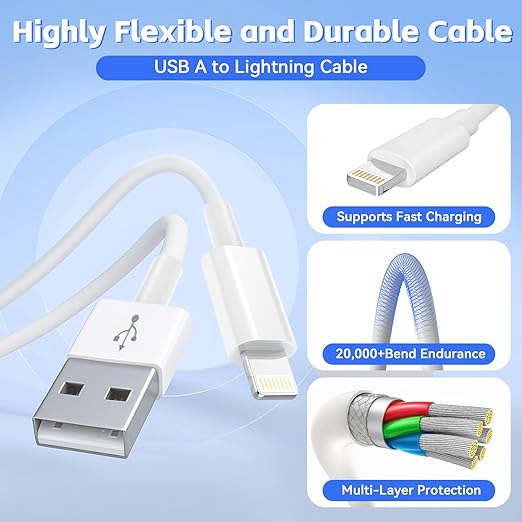 3 Pack MFi Lightning to USB CarPlay Charging Cable 3.3FT for iPhone & iPad