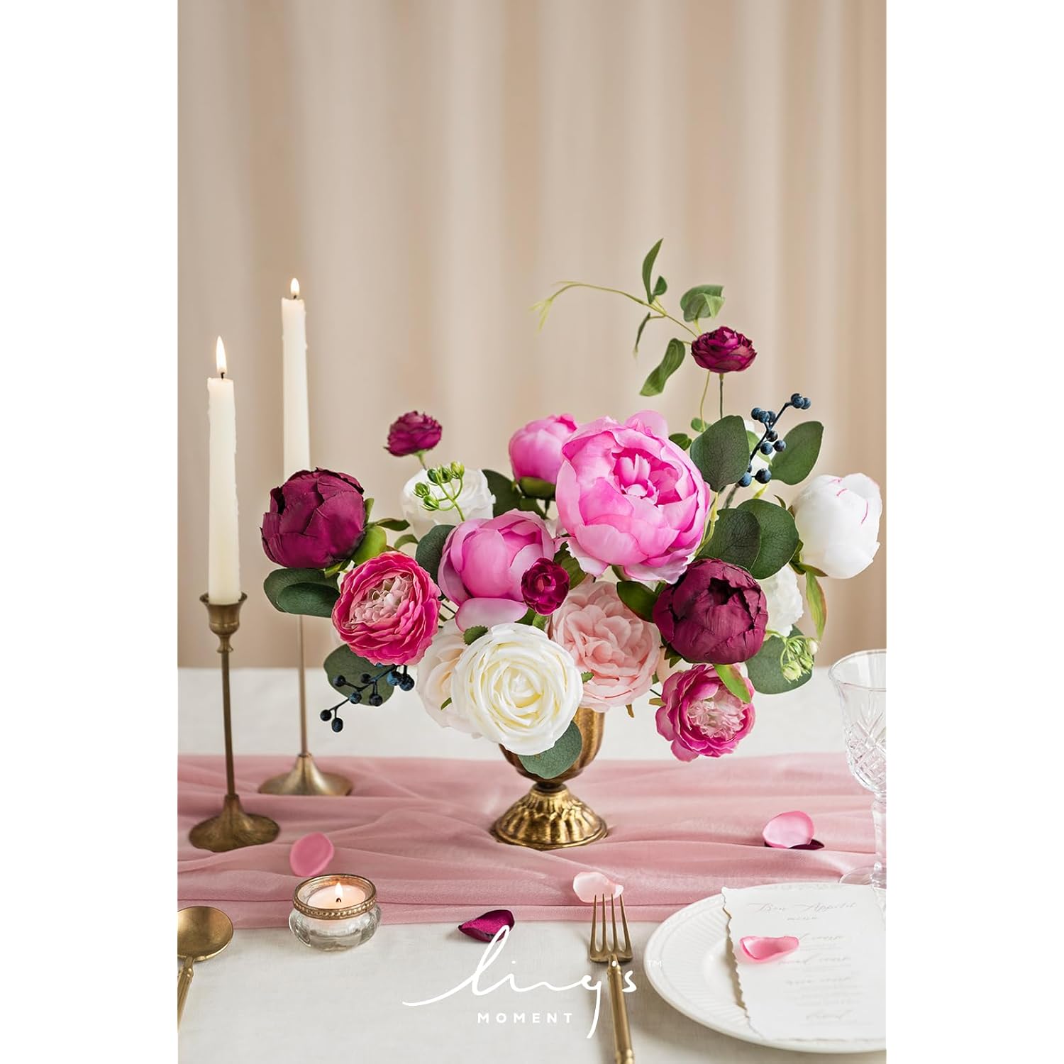 Marsala & Cream Artificial Flowers Peony Flowers Combo For Diy Wedding Bouquets Centerpieces Arrangements Party Baby Shower Home Decorations